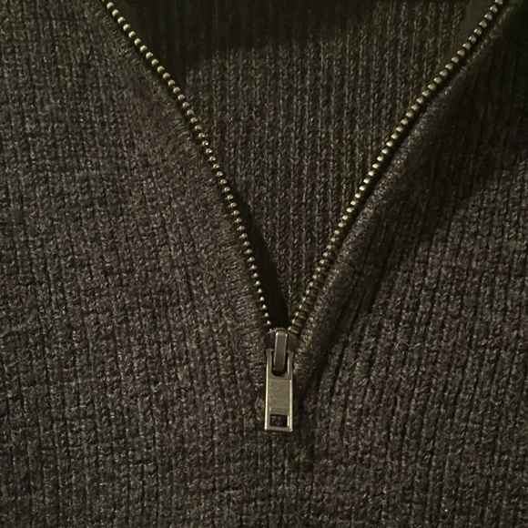 NEW Theory Merino Wool MEDIUM 1/4 Zip Pullover Sweater Ribbed Dark Grey MEN - Picture 2 of 10